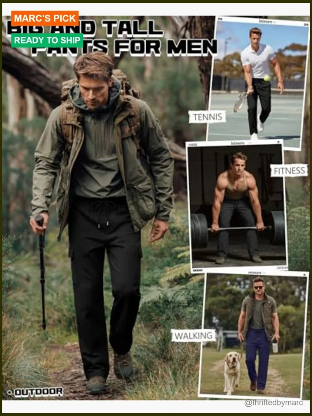 3 Pack Men's Big and Tall Cargo Sweatpants Baggy Straight Leg Drawstring